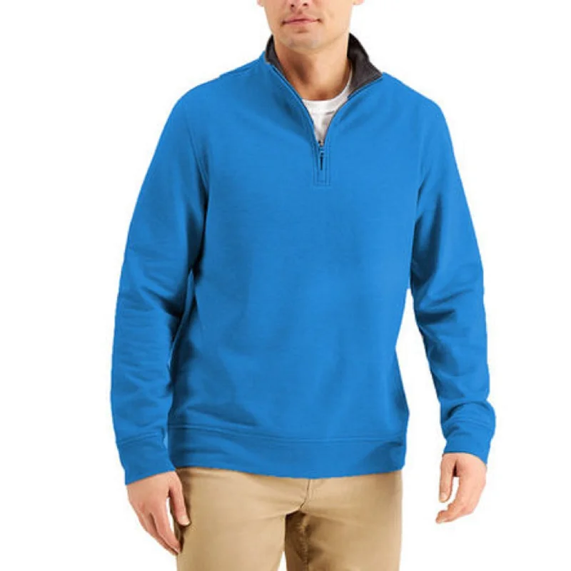 Club Room Men's Stretch 1/4-Zip Fleece Sweatshirt Med Blue Size Small Monochromatic All