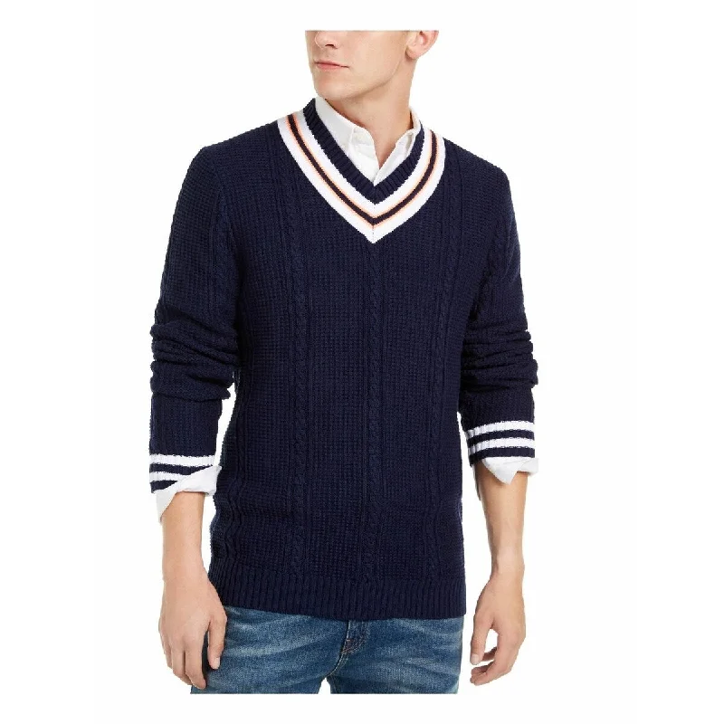 Club Room Men's Textured Cricket Sweater Dark Blue Size XX-Large Artistic Men's Hand