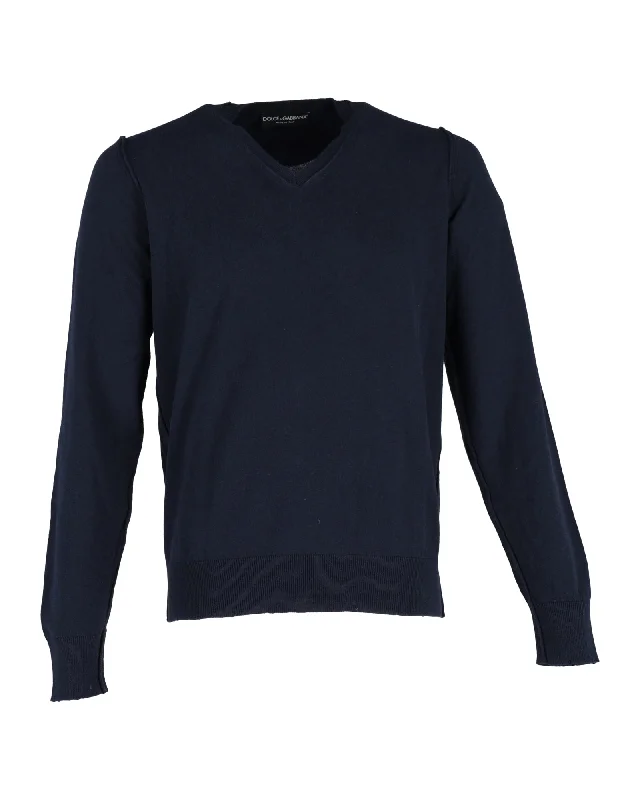 Dolce & Gabbana V-neck Jumper in Blue Wool Sporty Men's Athleisure 