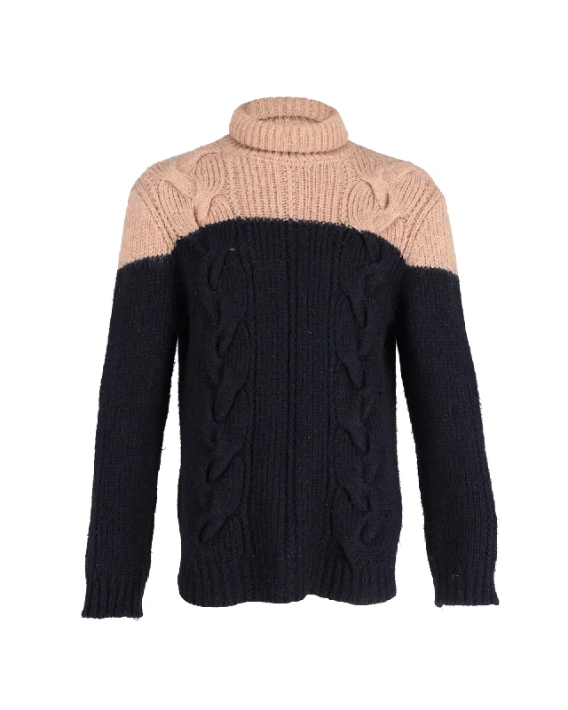 Dries Van Noten Two-Tone Turtleneck Sweater in Navy Blue Acrylic Practical Men's Multi