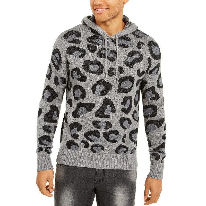 INC International Concepts Men's Leopard Sweater Hoodie Gray Size L - Large Stylish Men's Tropical 