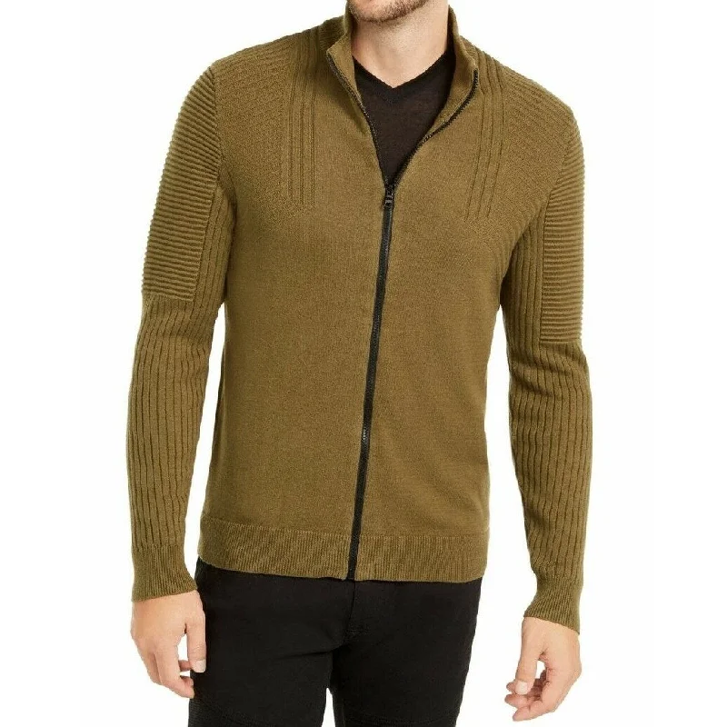 INC International Concepts Men's Samuel Zip-Front Cardigan Green Size Medium Monochromatic Office Style