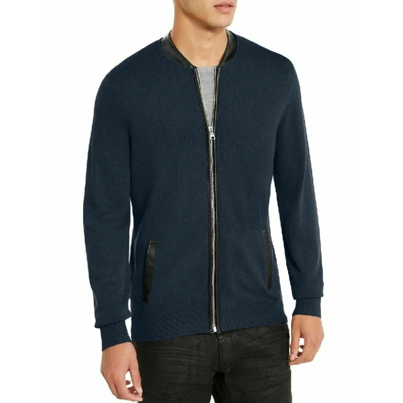 INC International Concepts Men's Zip-Front Cardigan Blue Size X-Large Polished Men's Satin