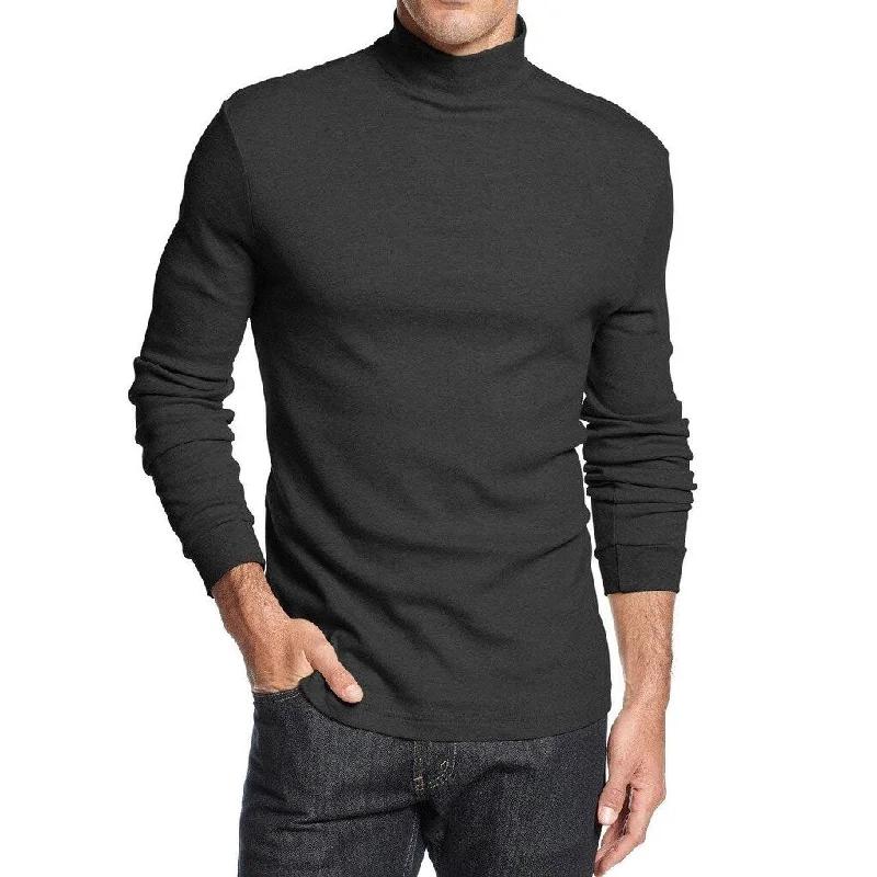 John Ashford Men's Mock Neck Solid Interlock Shirt Deep Black Size Large - L Tough Men's Military