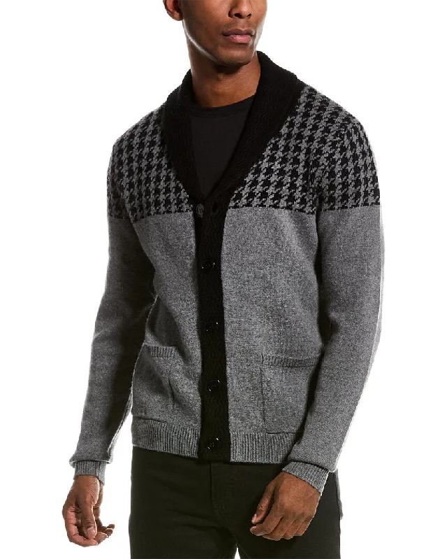 Kier + J Shawl Collar Houndstooth Wool & Cashmere-Blend Cardigan Sporty Men's Athleisure 