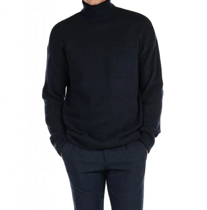 Men Wool Blend Turtleneck Sweater In Navy Organic