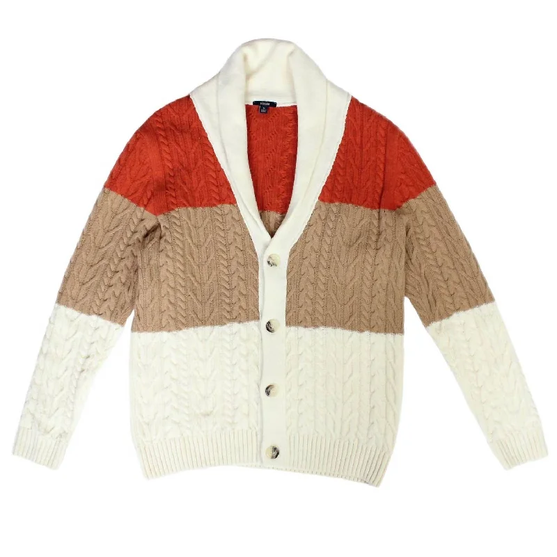 Men's Banff Colourblock Cardigan In Cream Hip Men's Retro