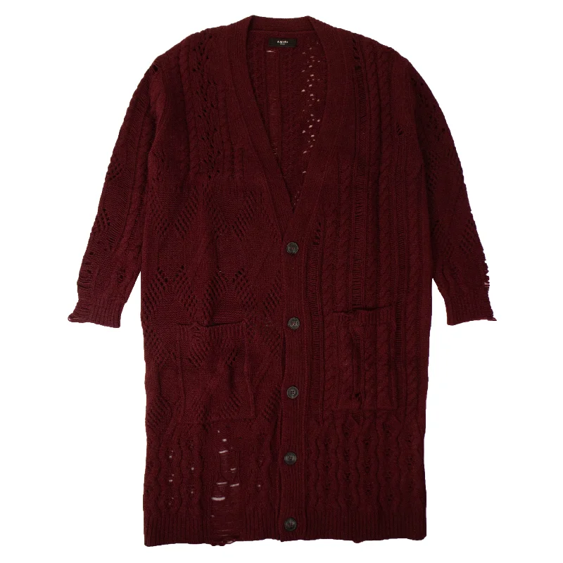 Men's Burgundy Oversized Multipoint Cardigan Sweater British Gentleman Style