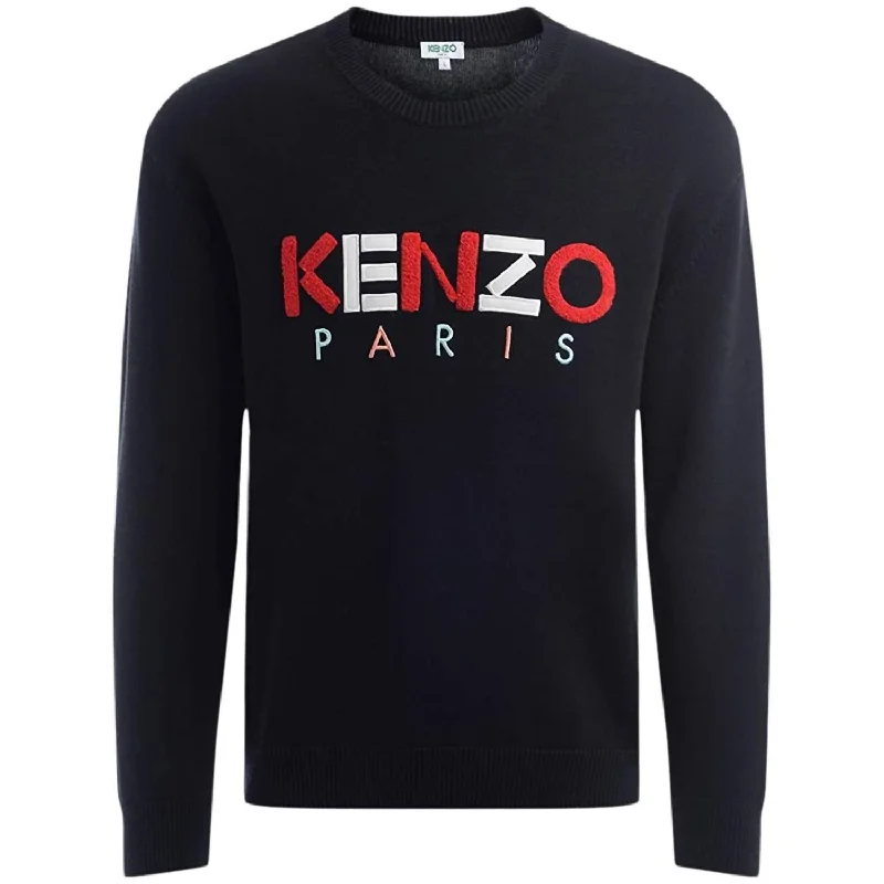 Men's Maglione Paris In Lana Nera Con Logo A Contrasto Sweater In Black Business