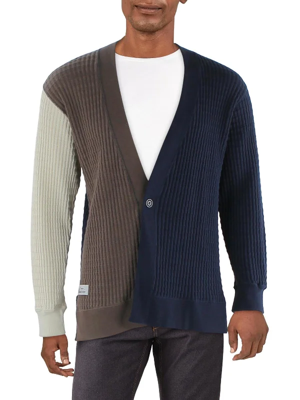 Mens Thermal Ribbed Cardigan Sweater Elegant Men's Formal 