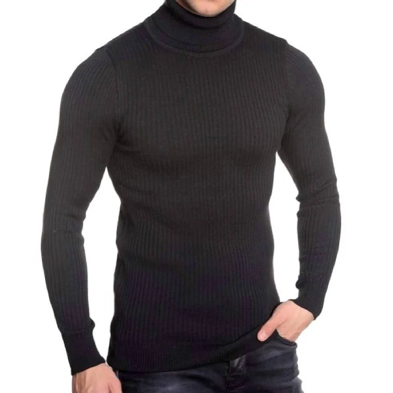 Men's Turtleneck Sweater In Black Athletic Men's Compression