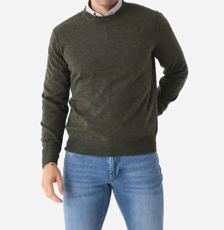 Men's Wool Cashmere Crewneck Sweater In Army Unique Men's Patch