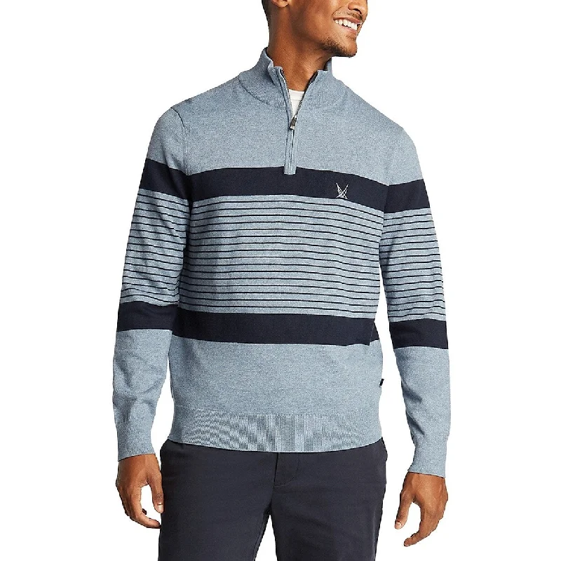 Nautica Men's Blue Sail Navtech Quarter-Zip Sweater In Engineered Stripe Blue Size XXX Large Athletic Men's High