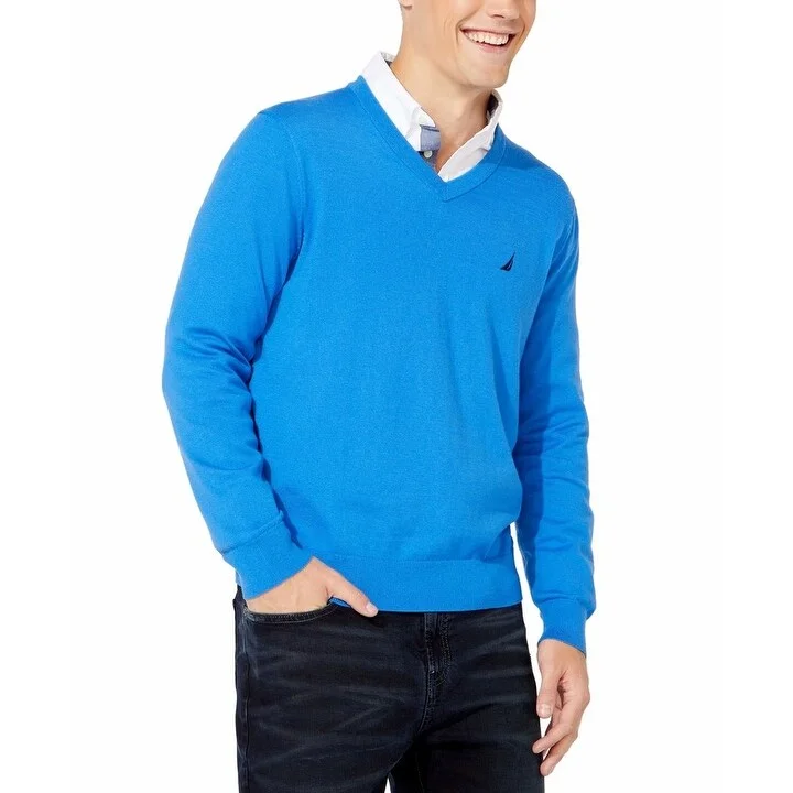 Nautica Men's Lightweight Jersey V-Neck Sweater Blue Size X-Large Elegant Men's Formal 