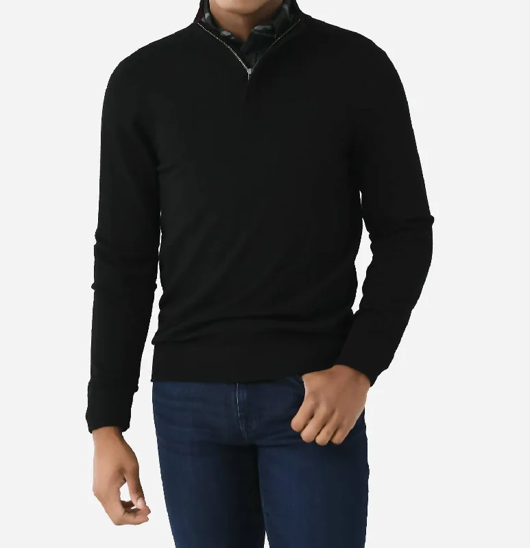 Preston Merino Quarter-Zip Sweater In Black Solid Street