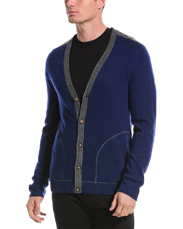 Qi Cashmere Colorblocked Cashmere Cardigan Hip Men's Retro