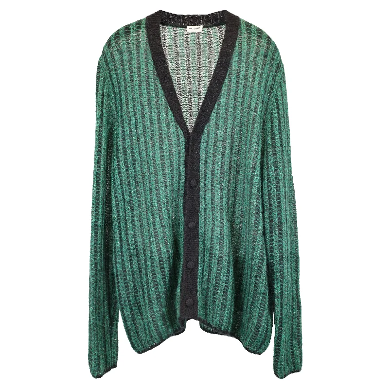 Saint Laurent Metallic Skate Cardigan in Green and Black Mohair Unique Men's Upcycled