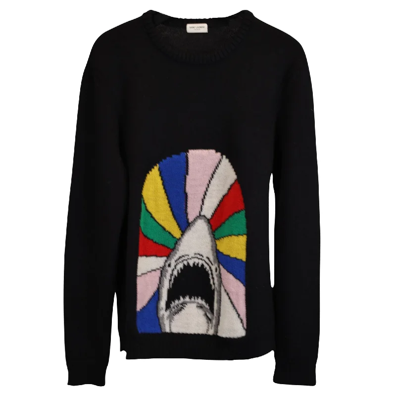 Saint Laurent Paris Sweet Dreams Shark Knitted Sweater in Black Wool Artistic Men's Avant