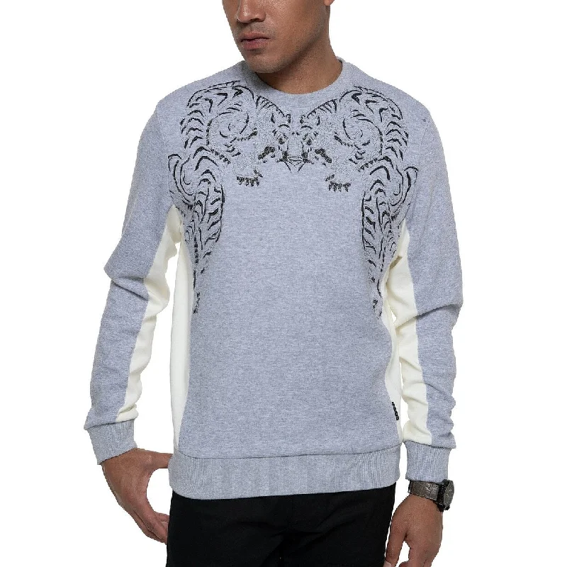 Sean John Men's Embroidered Tiger Sweatshirt Gray Size XX-Large Refined Men's Hand