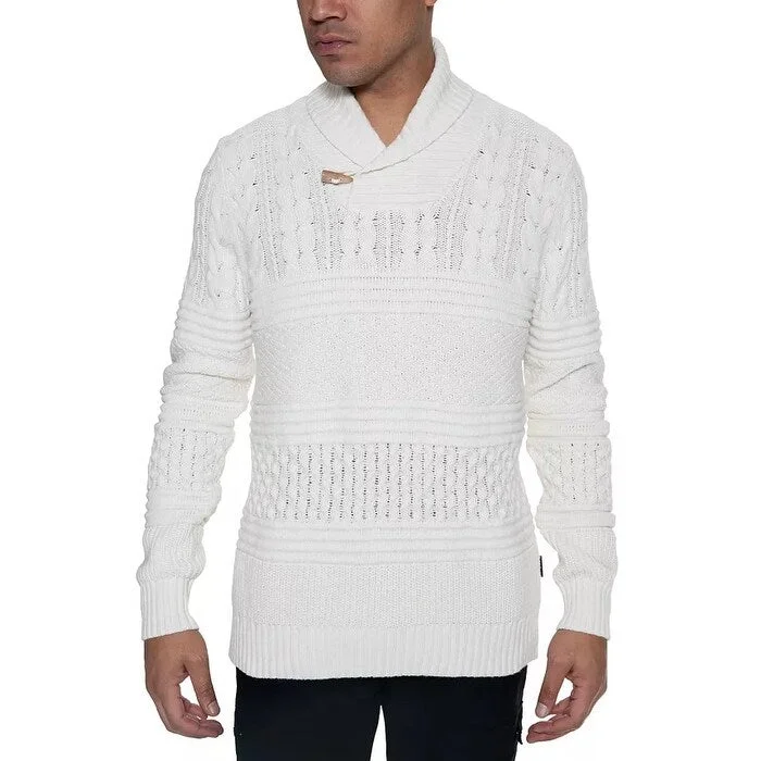 Sean John Men's Multi-Pattern Shawl Collar Sweater White Size Extra Large - X-Large Street