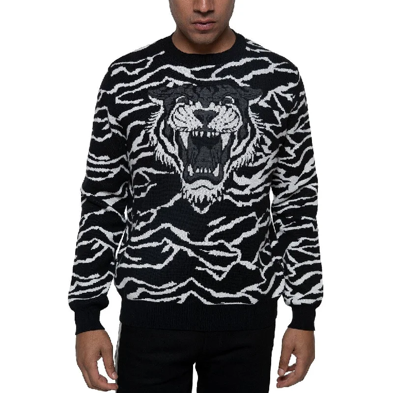 Sean John Men's Tiger Sweater Black Size Extra Large Polished Men's Silk