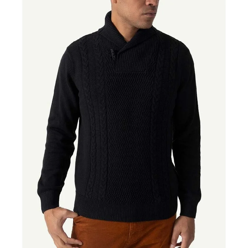 Sean John Men's Tri-Pattern Shawl Collar Sweater Black Size Medium Casual Men's Short