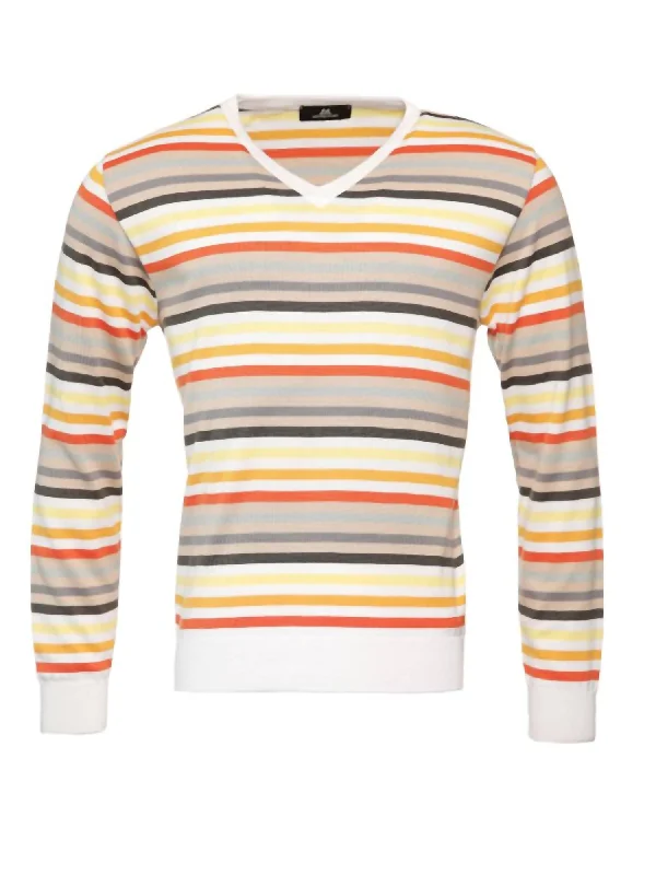 Stripe Vneck Sweater In Orange Unique Men's Upcycled