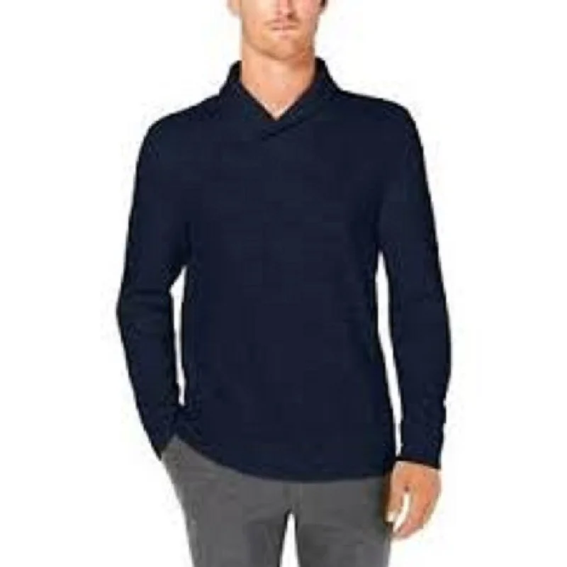 Tasso Elba Men's Contrast Shawl-Collar Supima Cotton Sweater Dark Blue Size Large Adventure