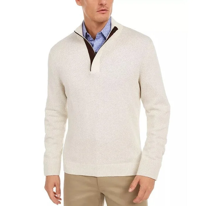 Tasso Elba Men's Supima Cotton Textured 1/4-Zip Sweater Beige Size Large Artistic Men's Hand