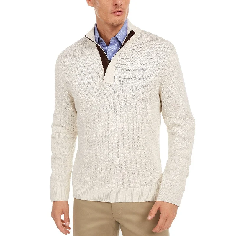 Tasso Elba Men's Supima Cotton Textured 1/4-Zip Sweater Beige Size XX-Large Stylish Men's Tropical 