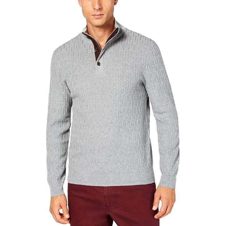 Tasso Elba Men's Supima Cotton Textured 1/4-Zip Sweater Gray Size Small Dynamic Men's Moto