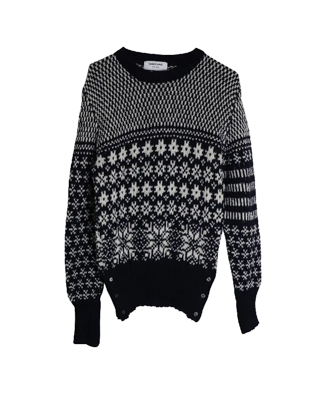 Thom Browne Snowflake Motif Fair Isle Crewneck Sweater in Multicolor Wool and Mohair Dapper Men's Bow