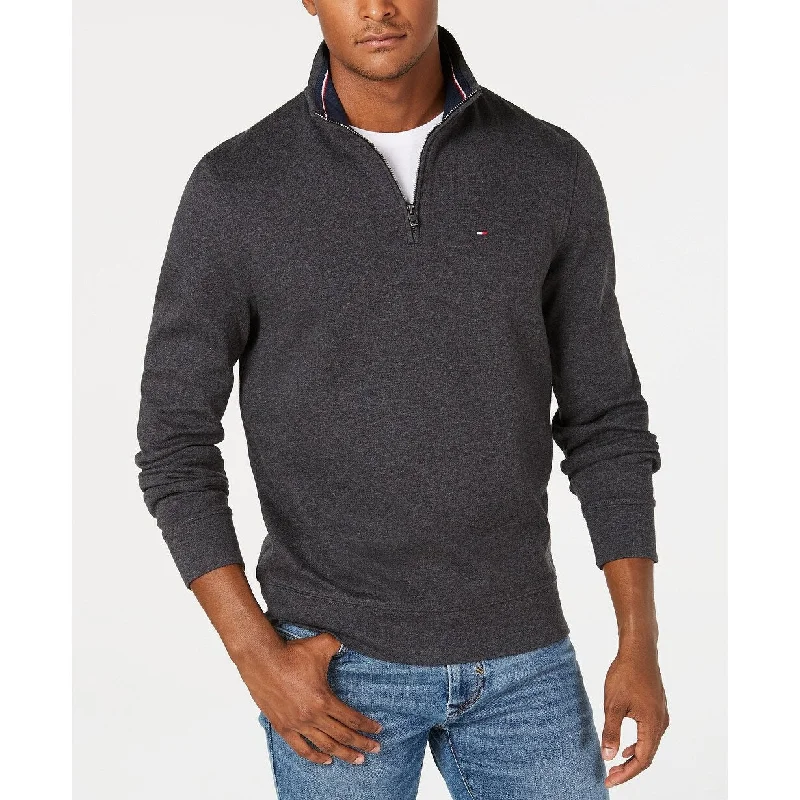 Tommy Hilfiger Men's Quarter-Zip Sweater Charcoal Size Extra Small - Black - XS Youthful Men's Pop