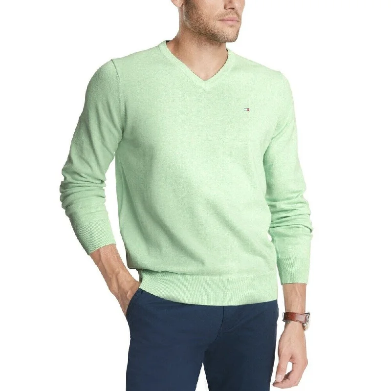 Tommy Hilfiger Men's Signature Regular-Fit Solid V-Neck Sweater Green Size Large Minimalist Men's Casual 