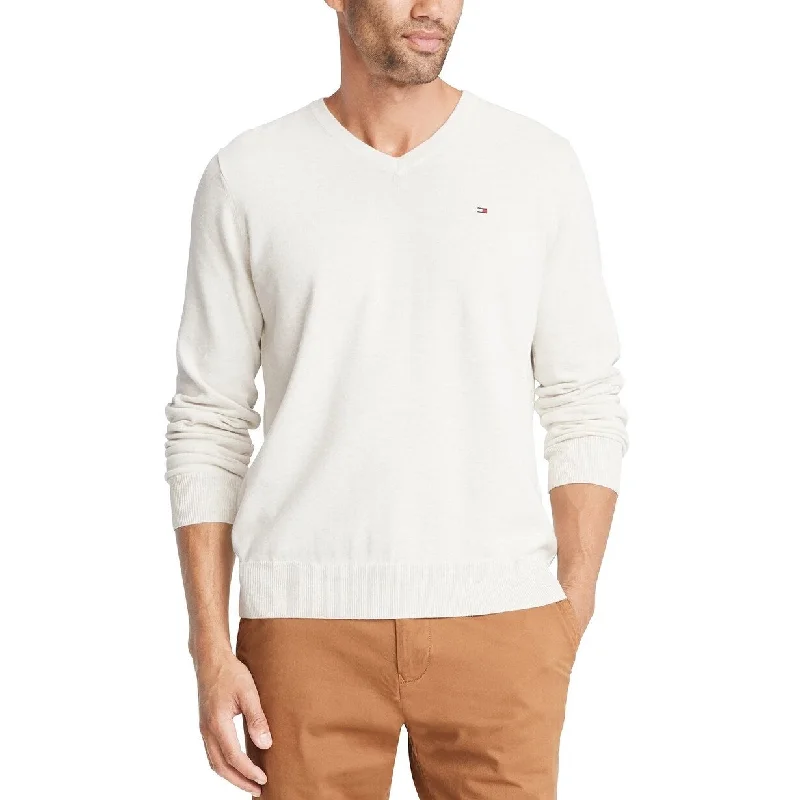 Tommy Hilfiger Men's Signature Regular Fit Solid V Neck Sweater White Size Large Earthy Men's Hemp