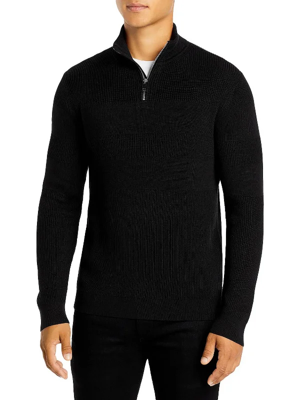 Walton Mens Ribbed Quarter Zip Pullover Sweater Elegant Men's Cashmere