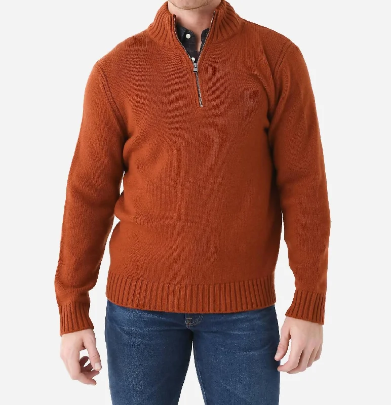 Wool-Cashmere Relaxed Quarter-Zip Sweater In Rust Amber Elegant Men's Cashmere