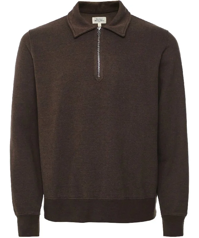 Zip Polo Sweater In Maroon Sleek Men's Metallic