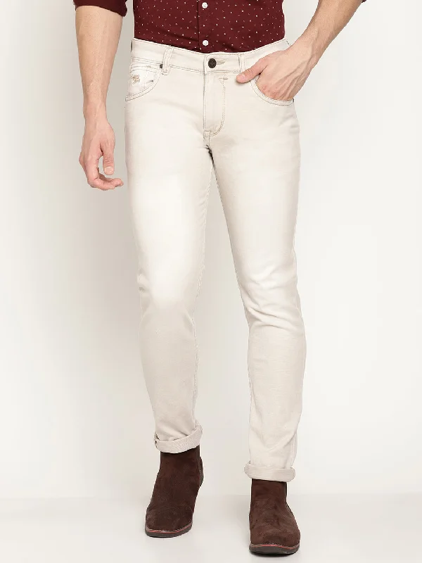 Men's Ultra Narrow fit Heavy Fade Beige  Jeans Sporty Men's Tennis