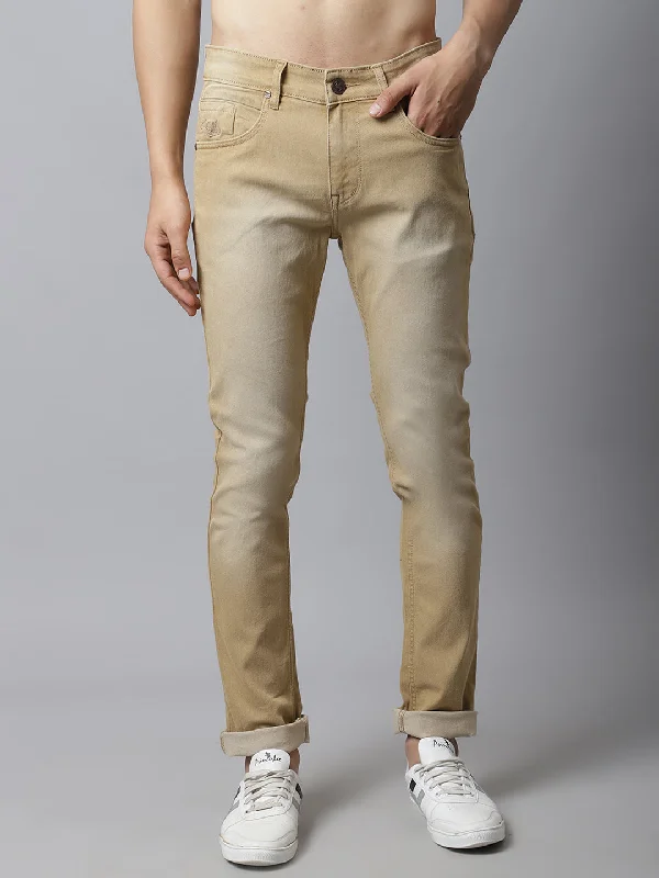 Men's Ultra Narrow fit Medium Fade Khaki  Jeans Gym