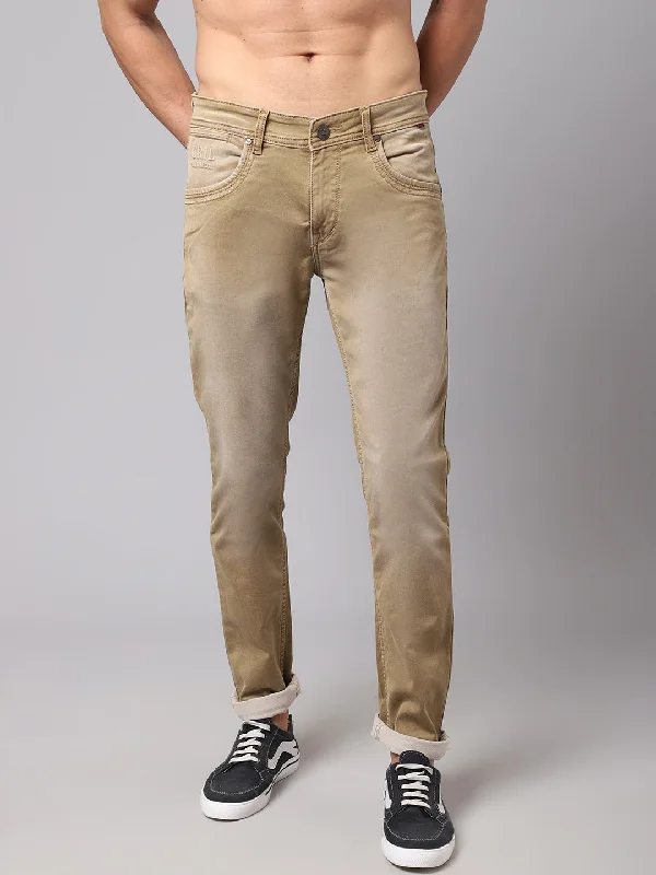 Men's Ultra Narrow fit Medium Fade Khaki  Jeans Cozy Men's Winter