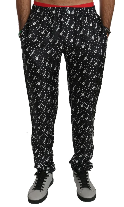 Dolce & Gabbana Elegant  Musical Instrument Print Silk Men's Pants Traditional Men's Wool