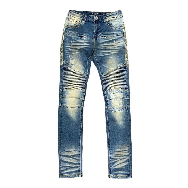 Embellish Bower Biker Jeans (Indigo Cheetah) EMBFALL120-110 Luxurious Men's High