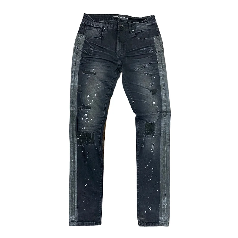 Foreign Local Black Striped Splattered Jeans (Black) FL-202067 Confident Men's Power