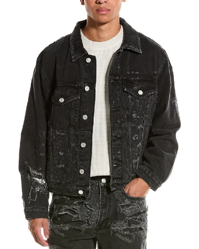 FRAME Denim Destructed Trucker Jacket Cozy Men's Sherpa