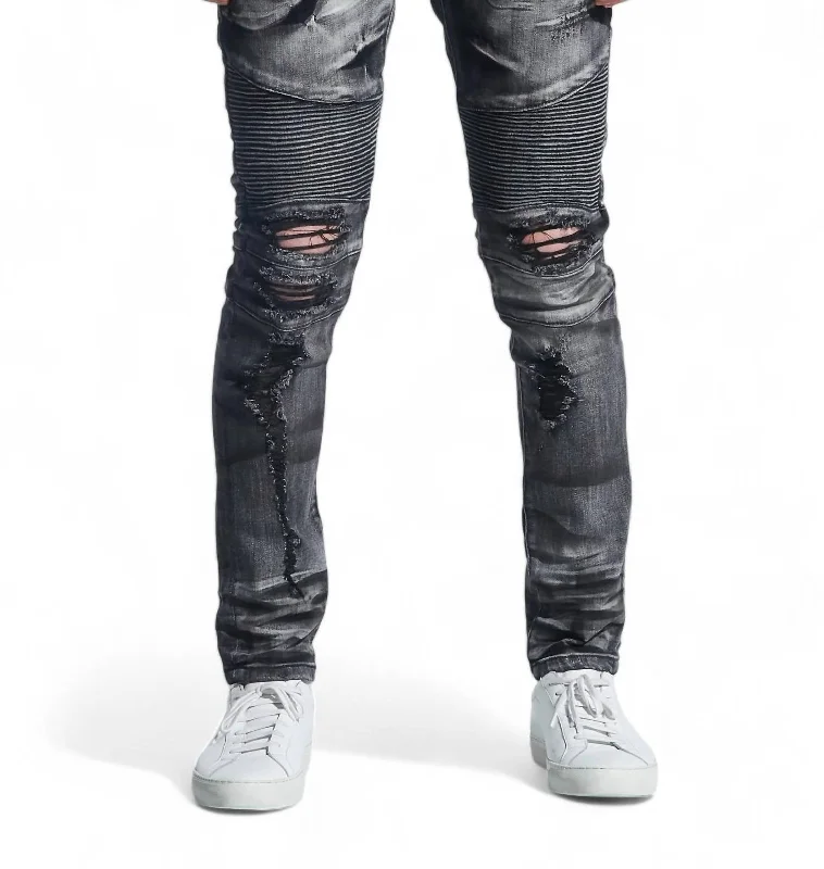 Hayes Distressed Biker Jean In Gray Washed Youthful Men's Pop