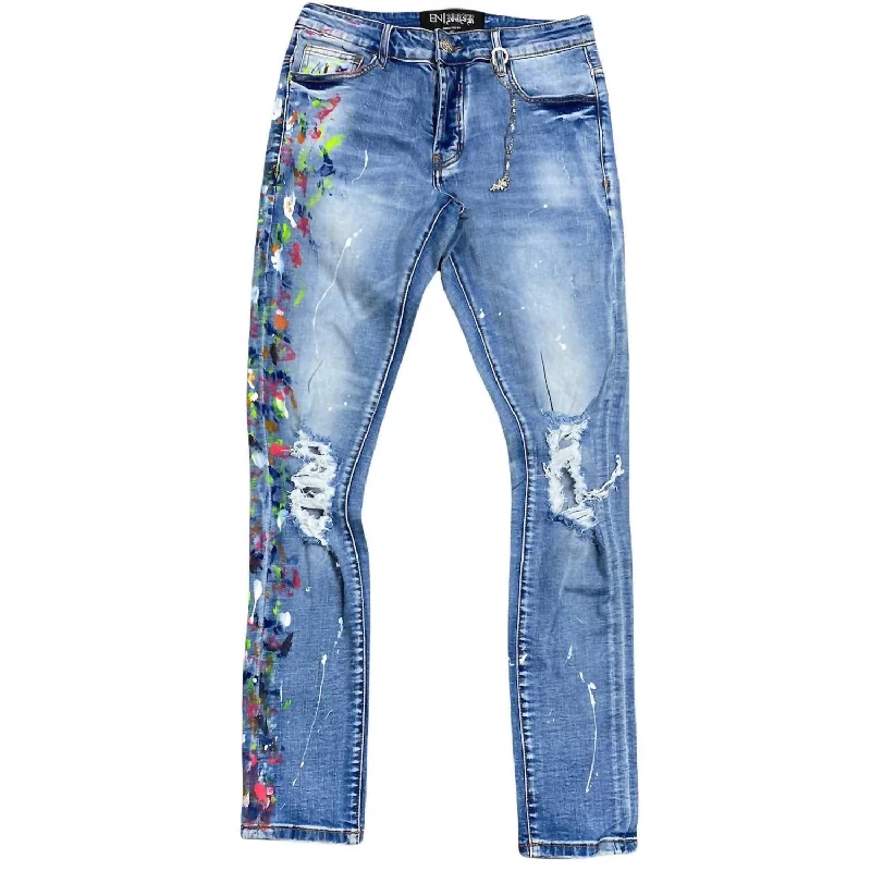 Men's Clash Denim Jean In Blue Hip Men's Retro