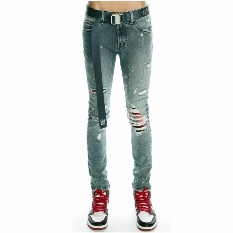 Men's Punk Super Skinny Stretch Belted Jeans In Grit Dynamic Men's High