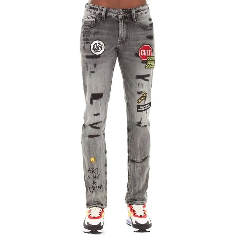 Men's Rocker Slim Graffiti Jean In Black Acid Traditional Men's Country