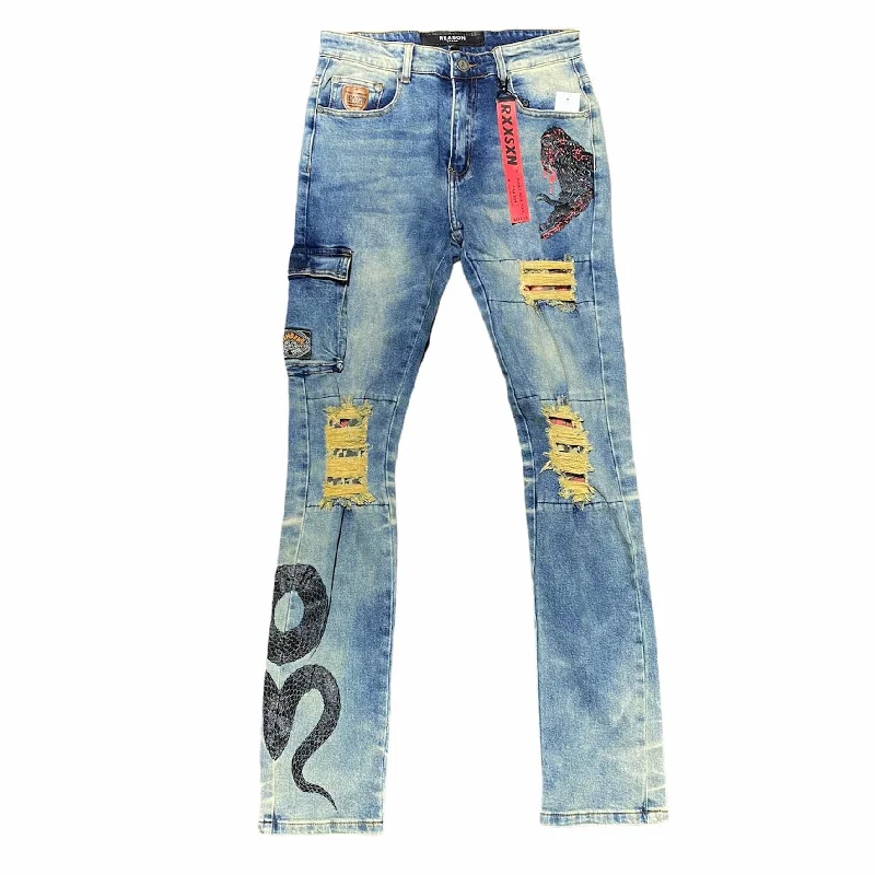 Reason Snake Denim Jeans (Blue) C0-007 Sleek Men's Metallic